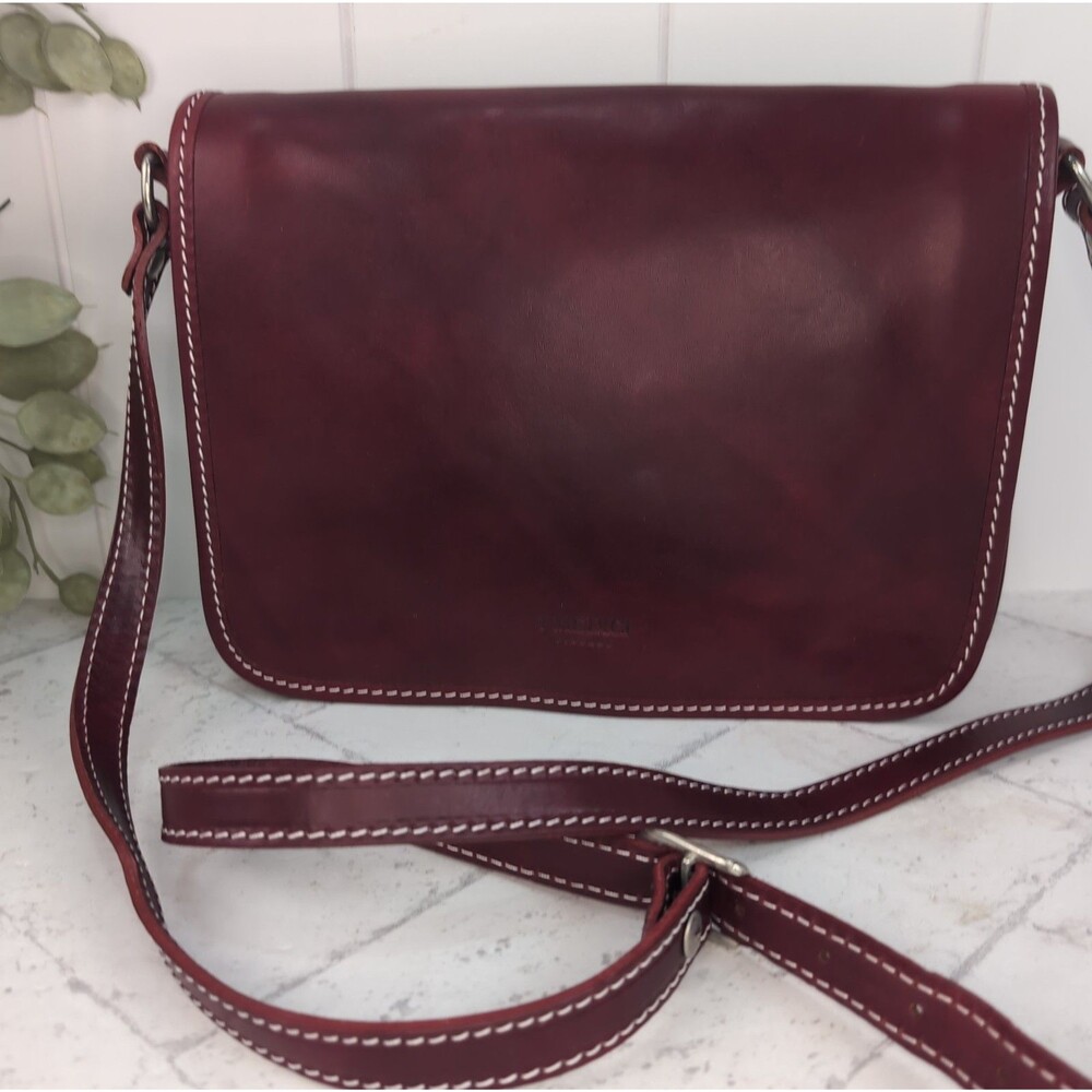 Medici Firenze Deep Cherry Red Florentine Italian Leather Crossbody Satchel